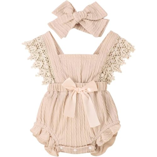 Douhoow Infant Baby Girl Plaid Romper Baby Short Sleeve Pleated Romper Bodysuit Summer Spring Outfits