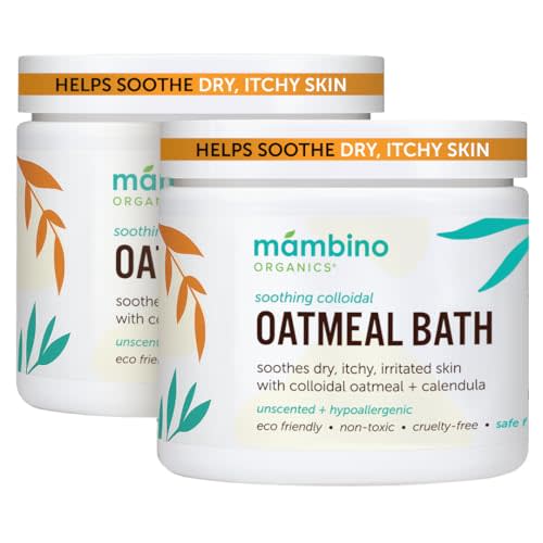 Mambino Organics Soothing Colloidal Oatmeal Bath Soak Powder, for Newborn, Kids, Moms with Dry, Sensitive Skin, Unscented Body Wash with Calendula for Baby Bath, Vegan, Non-GMO, 2-Pack