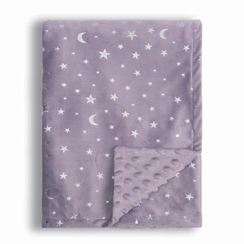 Donsonny Baby Blanket for Boys Girls Soft Minky with Double Layer Dotted Backing, Star and Moon Printed 30 x 40 Inch Receiving Blanket (Violet)