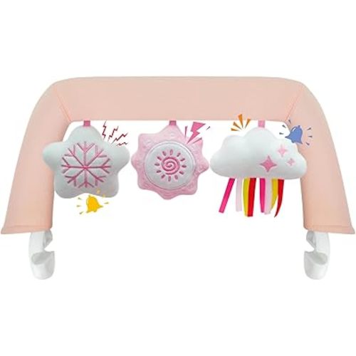 Baby Bjorn Bouncer Toy Bar, Toy Bar for Baby Bouncer Bliss and Balance Soft with 3 PCS Cute Sensory Toys, Easy to Attach and Remove, Skin -Friendly, Machine Washable, Pink and White, Soft