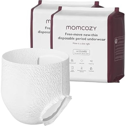 Momcozy Postpartum Disposable Underwear, 12 PCS No Leak New-Thin Built-in Pad Self-Absorbent Free-Move Period Underpants for Women Mothers Moms Labor Delivery Care White