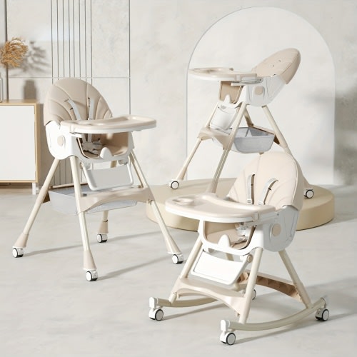[Portable Dining Chair] 1pc Adjustable Youngsters' Dining Chair - Multi-Functional, Portable, PU Leather, Blue & White Pattern, 5-Point Harness, Tray Included, Perfect for Home Use