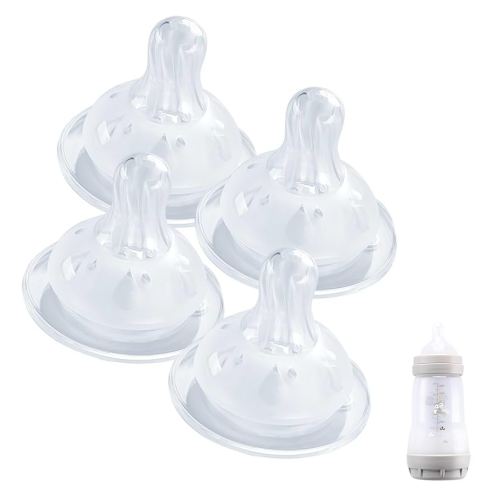 4 Pack Bottle Nipples Compatible with Mam Bottle, Soft Silicone Nipples for Bottle, Fit for MAM Bottles, Slow Flow, 0+ Months