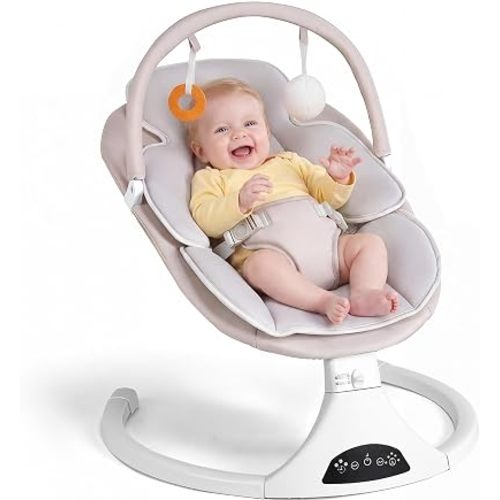Electric Baby Swing with Remote Control,5 Speeds&Portable&Cozy(0-6M,Beige)