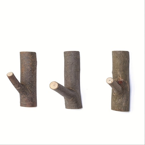 3pcs Decorative Wood Adhesive Hooks, Creative Vintage Wall Hooks, Key Holder, Strong Suction Hooks