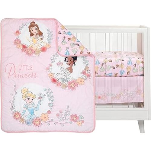 Lambs & Ivy (LAMCR) Disney Princesses Nursery Baby Crib Bedding Set, Pink, 3 Count