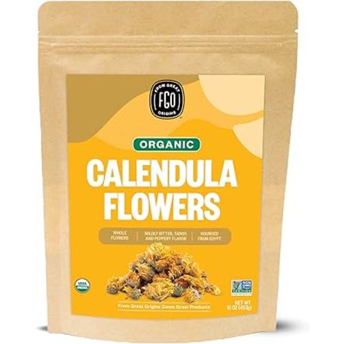 FGO Organic Calendula Flowers, Whole, Imported Calendula Officinalis From Egypt, 16oz Bulk Resealable Pouch, Packaging May Vary (Pack of 1)