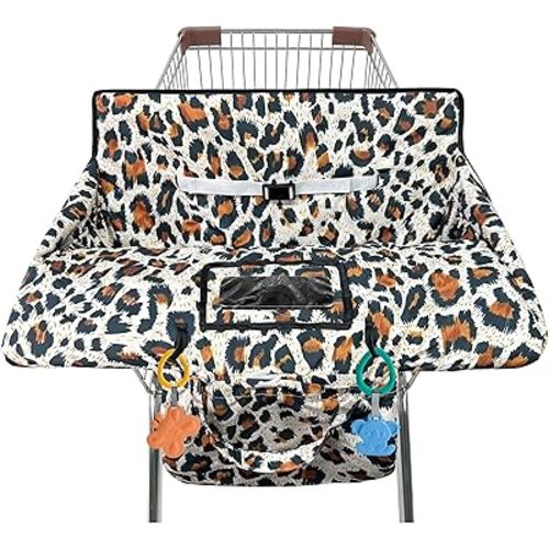 Shopping Cart Cover for Baby,2-in-1 High Chair Cover Soft,Portable, and Machine Washable,Comfortable Cotton Seat Pad with Safety Harness and Portable Cloth Bag,Fits All Supermarkets and Restaurants
