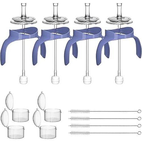 Straw Sippy Cup Conversion Kit for Lansinoh Baby Bottles, Sippy Cups Transition Kit with Soft Nipple top,Weighted Straw, Bottle Handle, Cleaning Brush, Dust-Proof Case, 8m+, 4 Pack