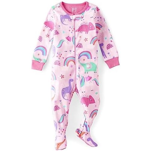 The Children's Place Baby Girls And Toddler Snug Fit 100% Cotton Zip-front One Piece Footed Pajama