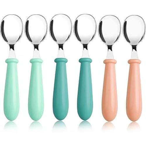 Pimoys 6 Pieces Stainless Steel Toddler Spoons, Kids Spoons with Round Handle, Toddler Utensils Children's Silverware Set, BPA Free, Dishwasher Safe
