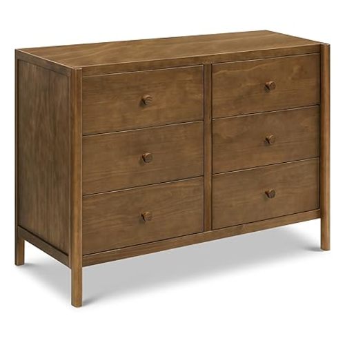 Davinci Birdie 6-Drawer Dresser with 9+ inch Drawer Extension in Walnut, GREENGUARD Gold Certified | TSCA-Compliant, GREENGUARD Gold Nursery Dresser w/ Spacious Drawers - Double Dresser for Kids w/ 9+ Inch Drawer Extension