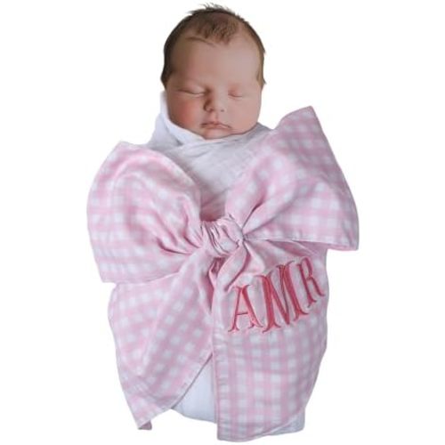 Morxy Personalized Newborn Swaddle Sash-Cotton Maternity Sash with Big Bowknot - Custom Sash for Baby Girls & Boys - Cute Baby Accessory for Newborn Photography Props and Nursery Décor