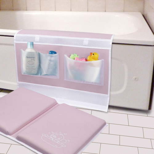 DUNCHATY 1.5" Thick Bath Kneeler - Foldable, Detachable Baby Bath Mat with Toy Organizer, Non-Slip Kneeling Pad for Tub Bathing, Garden Work, Exercise, Comfortable & Safe, Pink