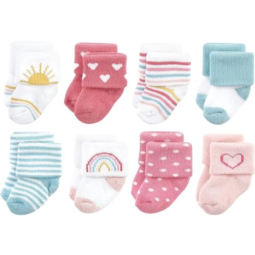 Hudson Baby Unisex Baby Cotton Rich Newborn and Terry Socks, Modern Rainbow, 0-6 Months