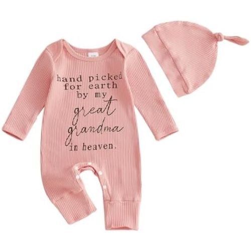 Hand Picked for Earth by My Great Grandpa Grandma in Heaven Onesie Newborn Baby Boy Girl Knit Romper Fall Jumpsuit Hat
