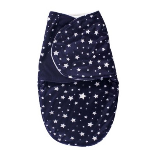 Hudson Baby Infant Plush Swaddle Wrap, Navy Star, 0-3 Months