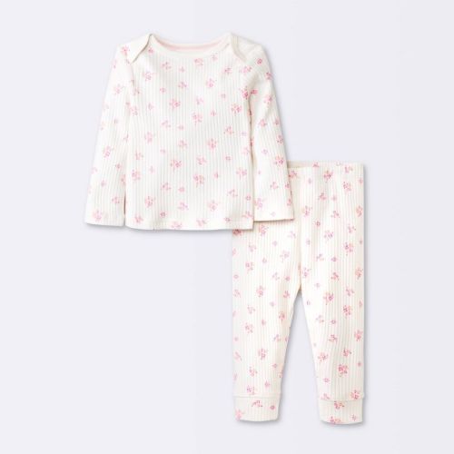 Baby Girls' Basic Wide Ribbed Top & Bottom Set - Cloud Island™ Cream, Size: 0-3M