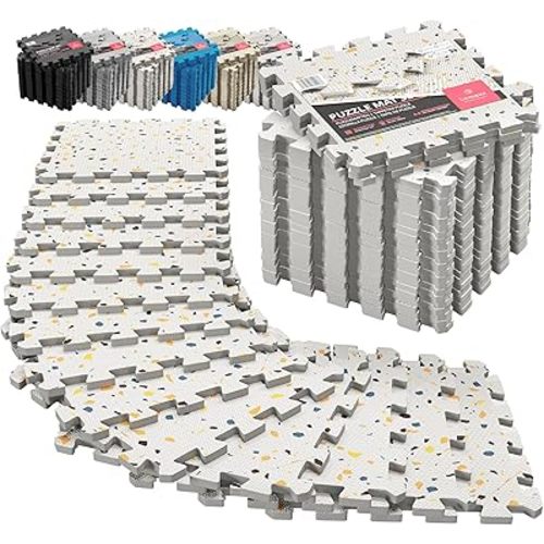 Gym Flooring Set - Interlocking EVA Soft Foam Floor Mat, 18 Pieces Puzzle Rubber Tiles Protective Ground Surface Protection, Play Workout Exercise Mats Underlay Matting Sports Pool Home Fitness Garage