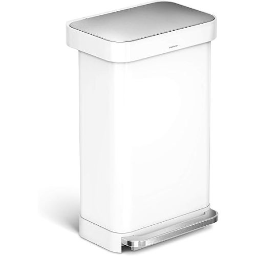 simplehuman Kitchen Trash Can with Lid, Touchless Waste Bin, Large 45 Liter, Rectangular, White Stainless Steel