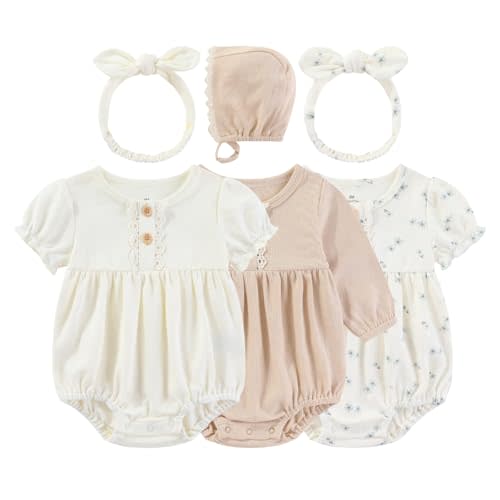 Kiddiezoom Baby Girl Cotton Fresh floral fragments Bubble Romper Cute straps and headscarves