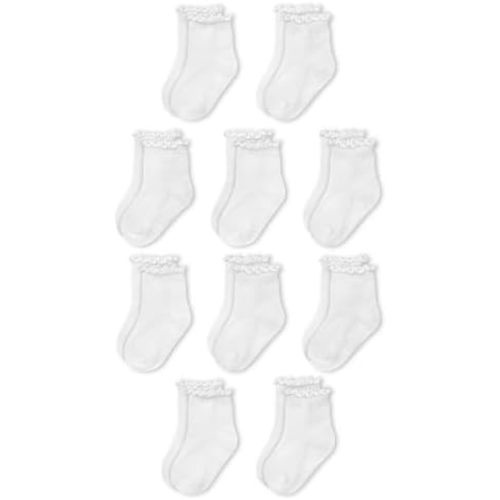 Fruit of the Loom Ruffle Socks for Girls - Cotton Grip Socks for Baby & Toddler