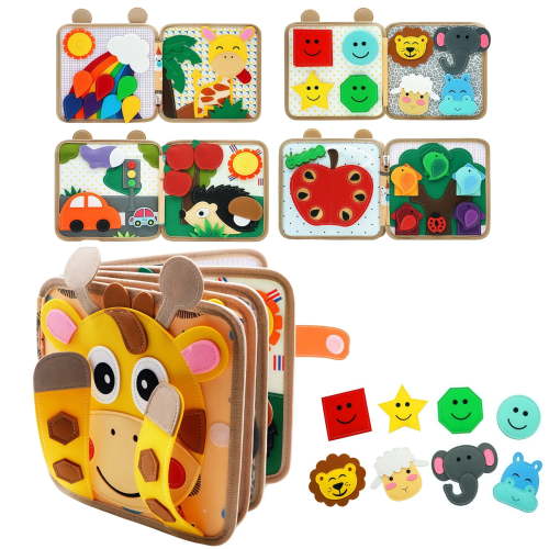 Montessori Felt Busy Book Quiet Book for Toddlers Kids Giraffes Story Books for Preschooler Pre K Learning Educational Board for Baby Boys Girls 3 4 5 6 Years Old Autism Sensory Toys Travel Gifts
