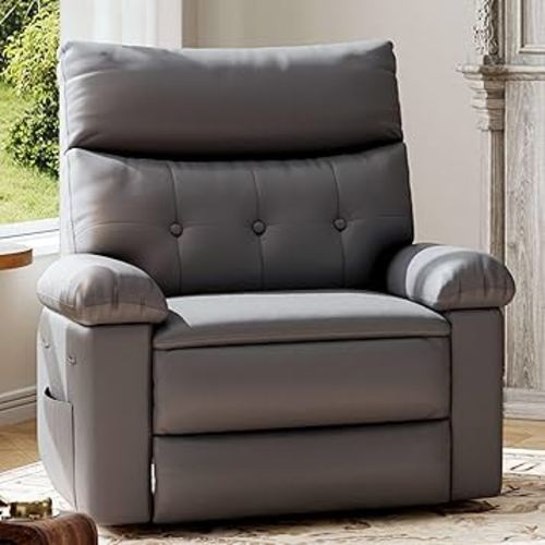 GarveeHome Extra Wide Recliner Chair - PU Leather Oversized Manual Recliner for Adults, Lazy Chair with 1.5X Sponge Comfort Arm and Back for Living Room, Bedroom