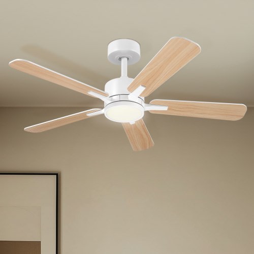 Harbor Breeze Northbrook 42-in Matte White with Matte Blades LED Covered Outdoor Ceiling Fan With Light and Remote Control Included 5 -Blade