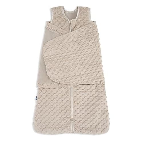 HALO Sleepsack Swaddle, 3-Way Adjustable Swaddle Blanket, TOG 3.0, Velboa, Fawn Grey Plush Dots, Small, 3-6 Months