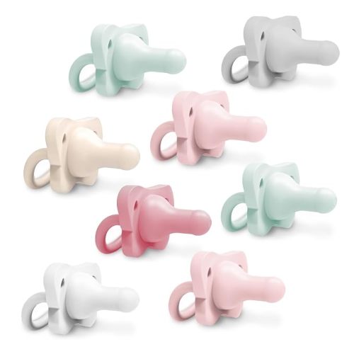 Dr. Brown's HappyPaci 100% Silicone Baby Pacifier, Light-Pink/Pink/White/Gray/Green/Ecru, 0-6m, BPA-Free, 8-Pack