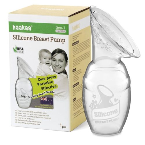 haakaa Manual Breast Pump for Breastfeeding, Silicone, Clear 4oz/100ml
