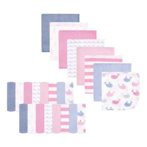Hudson Baby Infant Girls Rayon from Bamboo Washcloth Bundle, Pink Whale, One Size