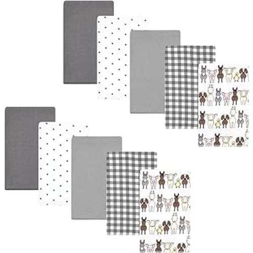 Hudson Baby Unisex Baby Cotton Flannel Burp Cloths 10-Pack, Farm Friends Grey, One Size