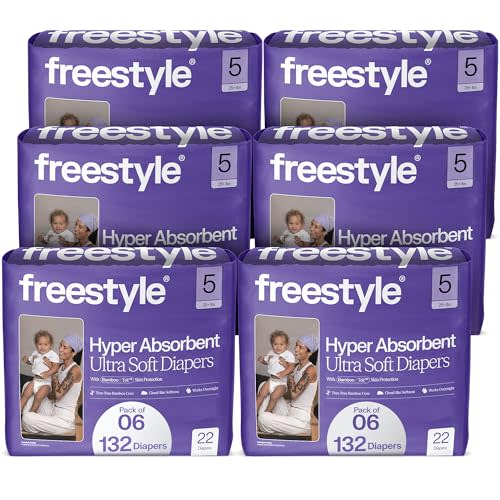 Freestyle BambooTek Diaper – (Size 5) Hyper Absorbent & Non-Toxic – Disposable Diaper for Sensitive Skin – Ultra Soft Diapers (25+ lbs) – 132 Count