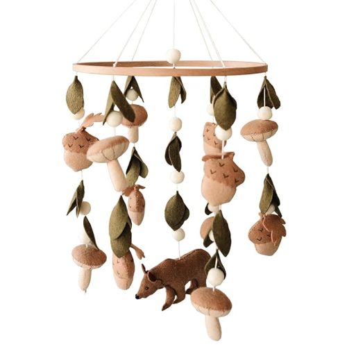 Baby Crib Mobile – Wooden Hanging Nursery Baby Mobile for Crib, Handmade Floral Nursery Decor for Girls, Perfect Shower Gift (Felt Rose) Also Fits Bassinets, Sorrel + Fern