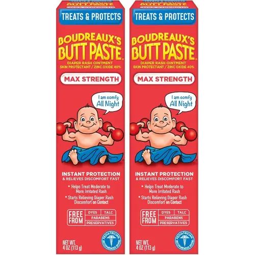 Boudreaux's Butt Paste Maximum Strength Diaper Rash Cream, Ointment for Baby, 4 oz Tube (Pack of 2)