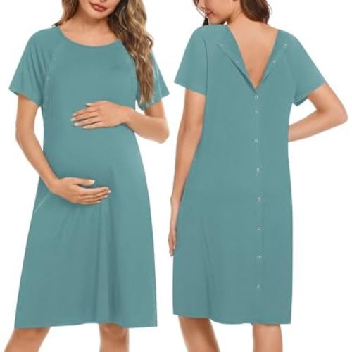 Ekouaer Women’s Nursing/Delivery/Labor/Hospital Nightdress Short Sleeve Maternity Nightgown with Button S-XXL