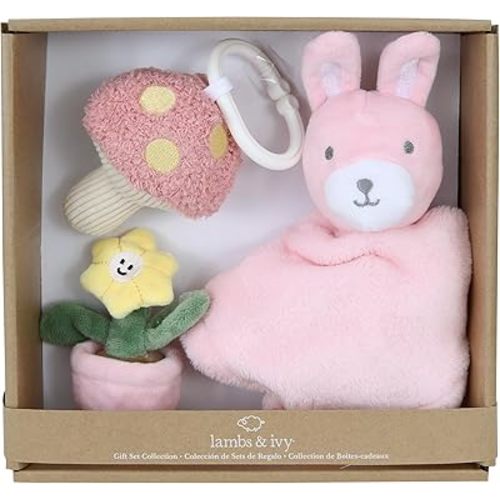 Lambs & Ivy Garden Bunny 3-Piece Developmental Infant Baby Plush Gift Set