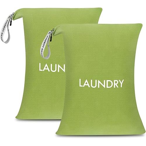 WiseBoy 2 Pack Laundry Bags, Travel Laundry Bag for Dirty Clothes, Washable Nylon Wet Dry Bag, Swimming Yoga Bathing Suit Workout Wet Dry Bags