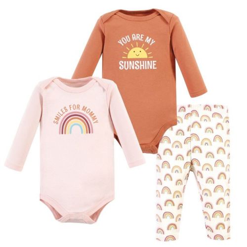 Hudson Baby Infant Girl Long-Sleeve Bodysuits and Pants, Sunshine Rainbows Long-Sleeve
