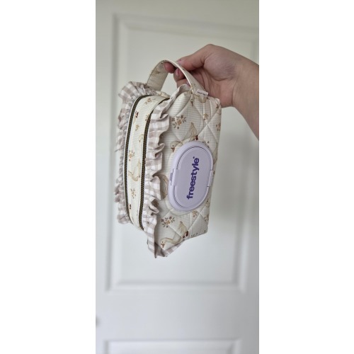 Goose and Stripes Diaper + Wipe Bag W/ Gingham Ruffles