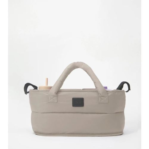 7 A.M. Universal Stroller Organizer Bag - Easy Grab Top Handles, Stroller Caddy with Cup Holder, 3 Open Compartments, Adjustable Stroller Straps & Zippered Wallet Pocket (Oat)