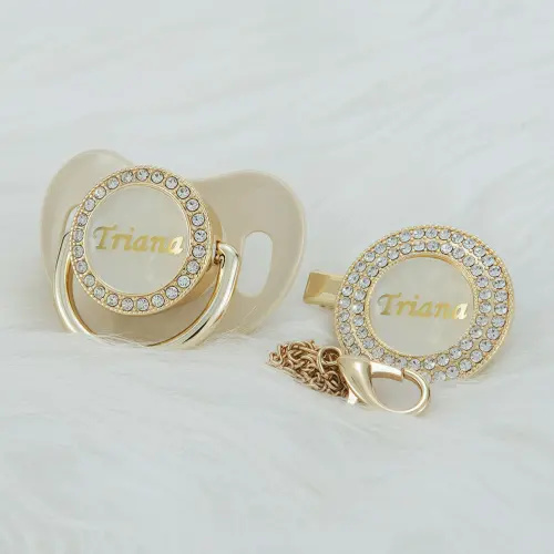 MIYOCAR Custom Gold Bling Diamond Baby Pacifier with Clip Set Personalized for Newborns and Babies Personalized Baby Bling Pacifier gold pacifier - TikTok Shop