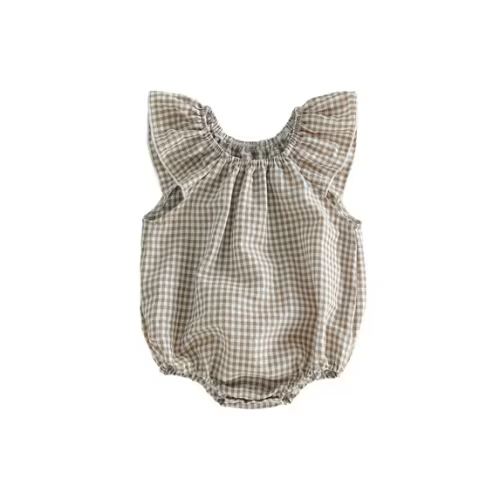 BemeyourBBs Newborn Baby Girl Boy Plaid Gingham Bubble Romper Infant Baby Summer Clothes Casual Loose Fit Crew Neck Flying Sleeve Bodysuit Playsuit Jumpsuit
