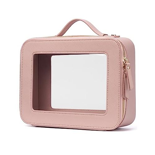 Popvibe Clear Makeup Bag Travel Cosmetic Case Transparent Toiletry Bag with Zipper, Portable Make Up Organizer Traveling Compact Car Bag for Essentials