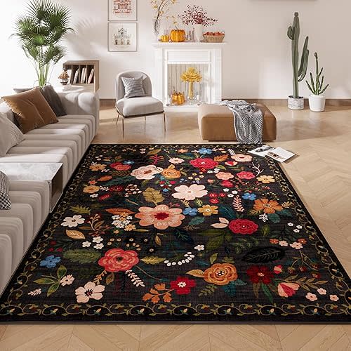 Rugcomf Area Rug 5x7 Washable, Black