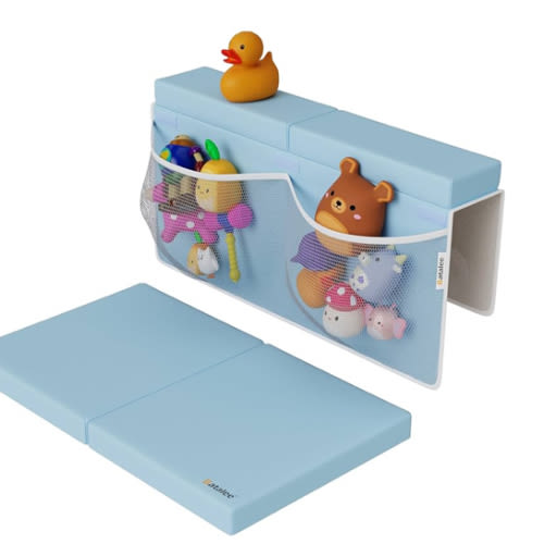 Bath Kneeler and Elbow Rest Pad Set, Premium Gift for Expecting Moms, Non-Slip Thick Kneeling Pad, Knee Saver with Toy Organizer (Large, Blue)