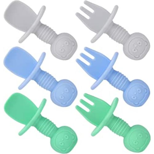 Baby Spoon & Fork - First Stage Toddler Utensils - Baby Led Weaning Spoon - 100% Food Grade Soft Silicone Anti-Choke, Best Self Feeding for Ages 6 Months+