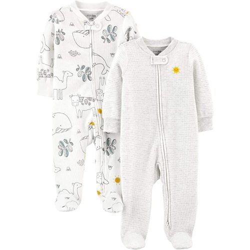 Simple Joys by Carter's Baby 2-Pack 2-Way Zip Thermal Footed Sleep and Play, Animals/Sun, 3-6 Months